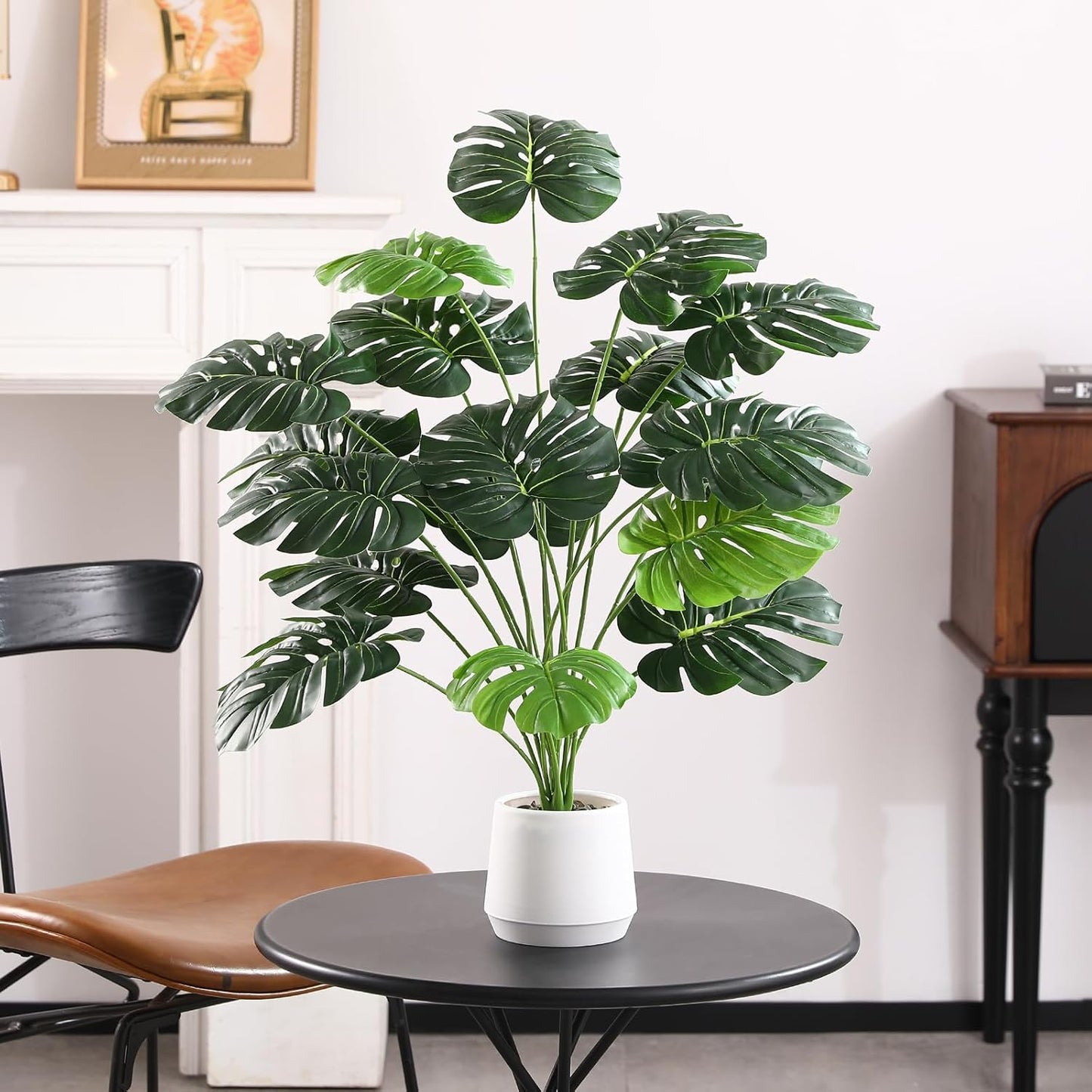 28'' Artificial Alocasia Tall Fake Plants with White Planter Pre-Assembled | DIY Large Faux Plants Indoor tree for Home Living Rooms, House, Patios, Porches, Bathrooms, and Outdoor Decor