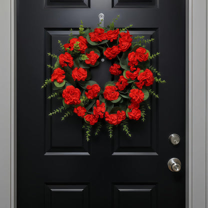 KuiMenYellow Artificial Geranium Wreath, 22 Inch Spring Summer Wreaths for Front Door with Blessed Hanging Sign, for Rustic Farmhouse Entryway Porch Balcony Decor