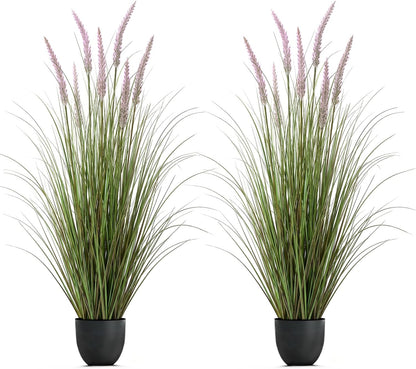 Artificial Cattail Grass 4FT-2 Set, 48" Fake Outdoor Indoor Plants | Lifelike Faux Tall Reed Onion Grass in Weighted Pot, Zero-Care, Decor for Home/Office/Patio/Wedding/Hotel, Housewarming Gift