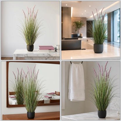 Artificial Cattail Grass 4FT-2 Set, 48" Fake Outdoor Indoor Plants | Lifelike Faux Tall Reed Onion Grass in Weighted Pot, Zero-Care, Decor for Home/Office/Patio/Wedding/Hotel, Housewarming Gift