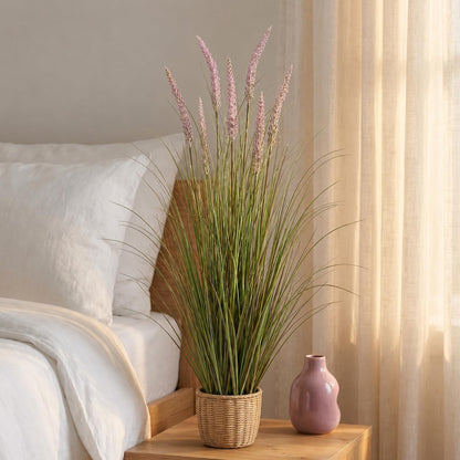 Artificial Cattail Grass 4FT-2 Set, 48" Fake Outdoor Indoor Plants | Lifelike Faux Tall Reed Onion Grass in Weighted Pot, Zero-Care, Decor for Home/Office/Patio/Wedding/Hotel, Housewarming Gift