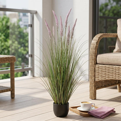 Artificial Cattail Grass 4FT-2 Set, 48" Fake Outdoor Indoor Plants | Lifelike Faux Tall Reed Onion Grass in Weighted Pot, Zero-Care, Decor for Home/Office/Patio/Wedding/Hotel, Housewarming Gift