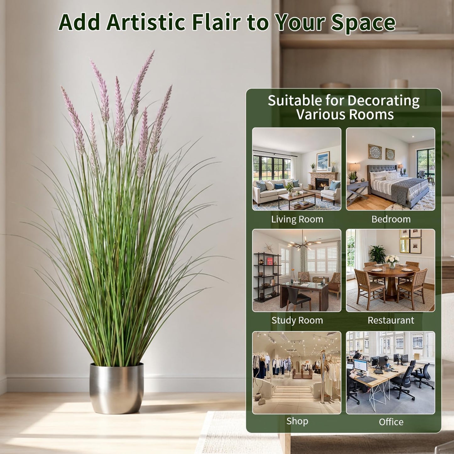 Artificial Cattail Grass 4FT-2 Set, 48" Fake Outdoor Indoor Plants | Lifelike Faux Tall Reed Onion Grass in Weighted Pot, Zero-Care, Decor for Home/Office/Patio/Wedding/Hotel, Housewarming Gift