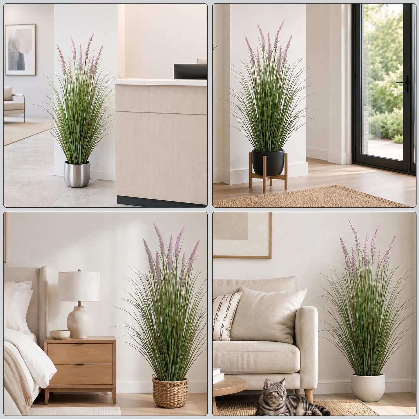 Artificial Cattail Grass 4FT-2 Set, 48" Fake Outdoor Indoor Plants | Lifelike Faux Tall Reed Onion Grass in Weighted Pot, Zero-Care, Decor for Home/Office/Patio/Wedding/Hotel, Housewarming Gift