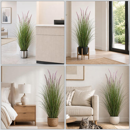 Artificial Cattail Grass 4FT-2 Set, 48" Fake Outdoor Indoor Plants | Lifelike Faux Tall Reed Onion Grass in Weighted Pot, Zero-Care, Decor for Home/Office/Patio/Wedding/Hotel, Housewarming Gift
