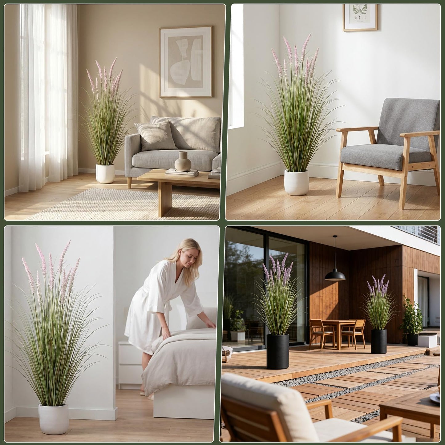 Artificial Cattail Grass 4FT-2 Set, 48" Fake Outdoor Indoor Plants | Lifelike Faux Tall Reed Onion Grass in Weighted Pot, Zero-Care, Decor for Home/Office/Patio/Wedding/Hotel, Housewarming Gift
