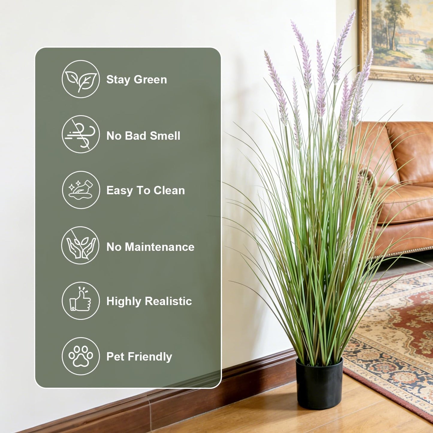 Artificial Cattail Grass 4FT-2 Set, 48" Fake Outdoor Indoor Plants | Lifelike Faux Tall Reed Onion Grass in Weighted Pot, Zero-Care, Decor for Home/Office/Patio/Wedding/Hotel, Housewarming Gift