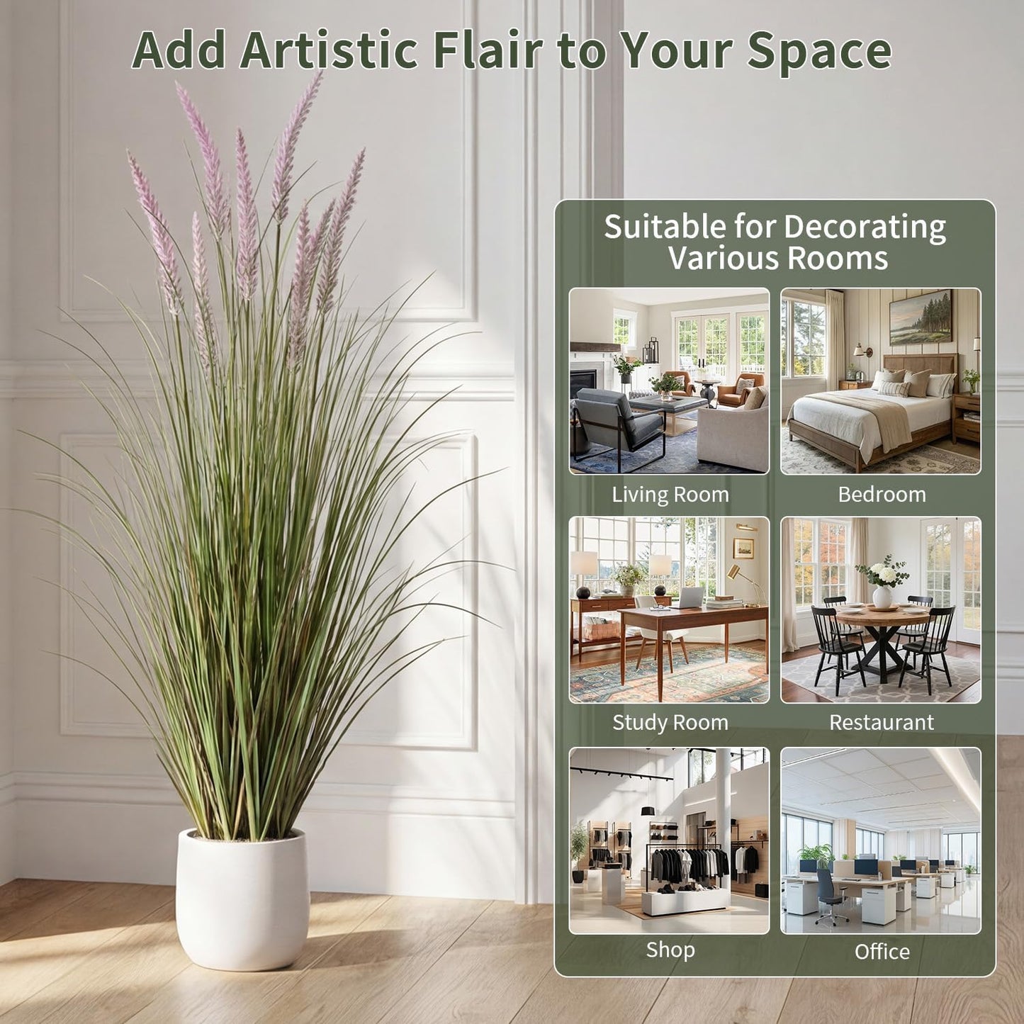 Artificial Cattail Grass 4FT-2 Set, 48" Fake Outdoor Indoor Plants | Lifelike Faux Tall Reed Onion Grass in Weighted Pot, Zero-Care, Decor for Home/Office/Patio/Wedding/Hotel, Housewarming Gift