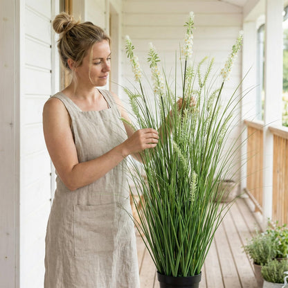 Artificial Cattail Grass 4FT-2 Set, 48" Fake Outdoor Indoor Plants | Lifelike Faux Tall Reed Onion Grass in Weighted Pot, Zero-Care, Decor for Home/Office/Patio/Wedding/Hotel, Housewarming Gift