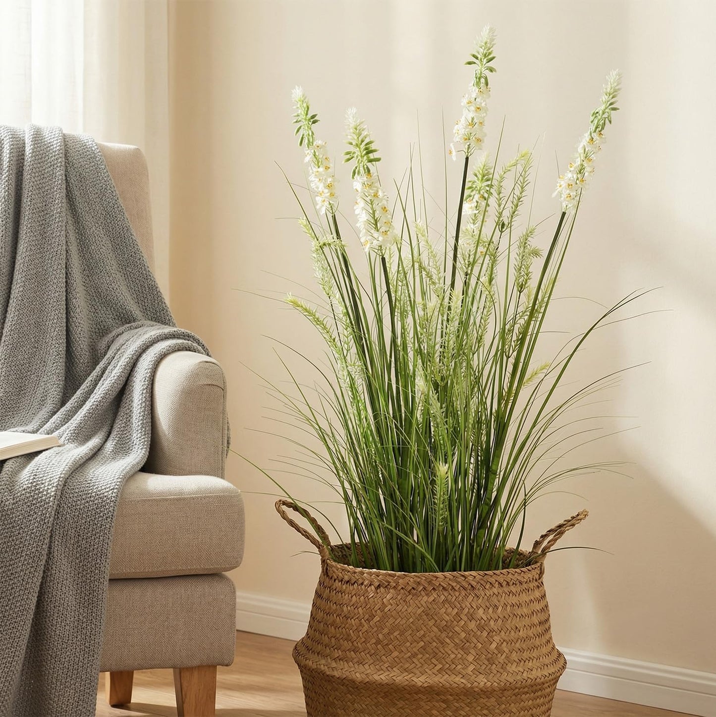 Artificial Cattail Grass 4FT-2 Set, 48" Fake Outdoor Indoor Plants | Lifelike Faux Tall Reed Onion Grass in Weighted Pot, Zero-Care, Decor for Home/Office/Patio/Wedding/Hotel, Housewarming Gift