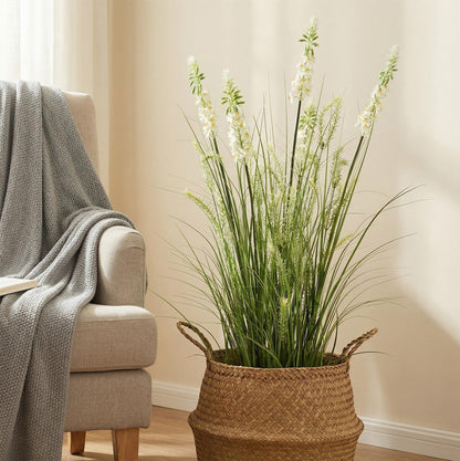 Artificial Cattail Grass 4FT-2 Set, 48" Fake Outdoor Indoor Plants | Lifelike Faux Tall Reed Onion Grass in Weighted Pot, Zero-Care, Decor for Home/Office/Patio/Wedding/Hotel, Housewarming Gift