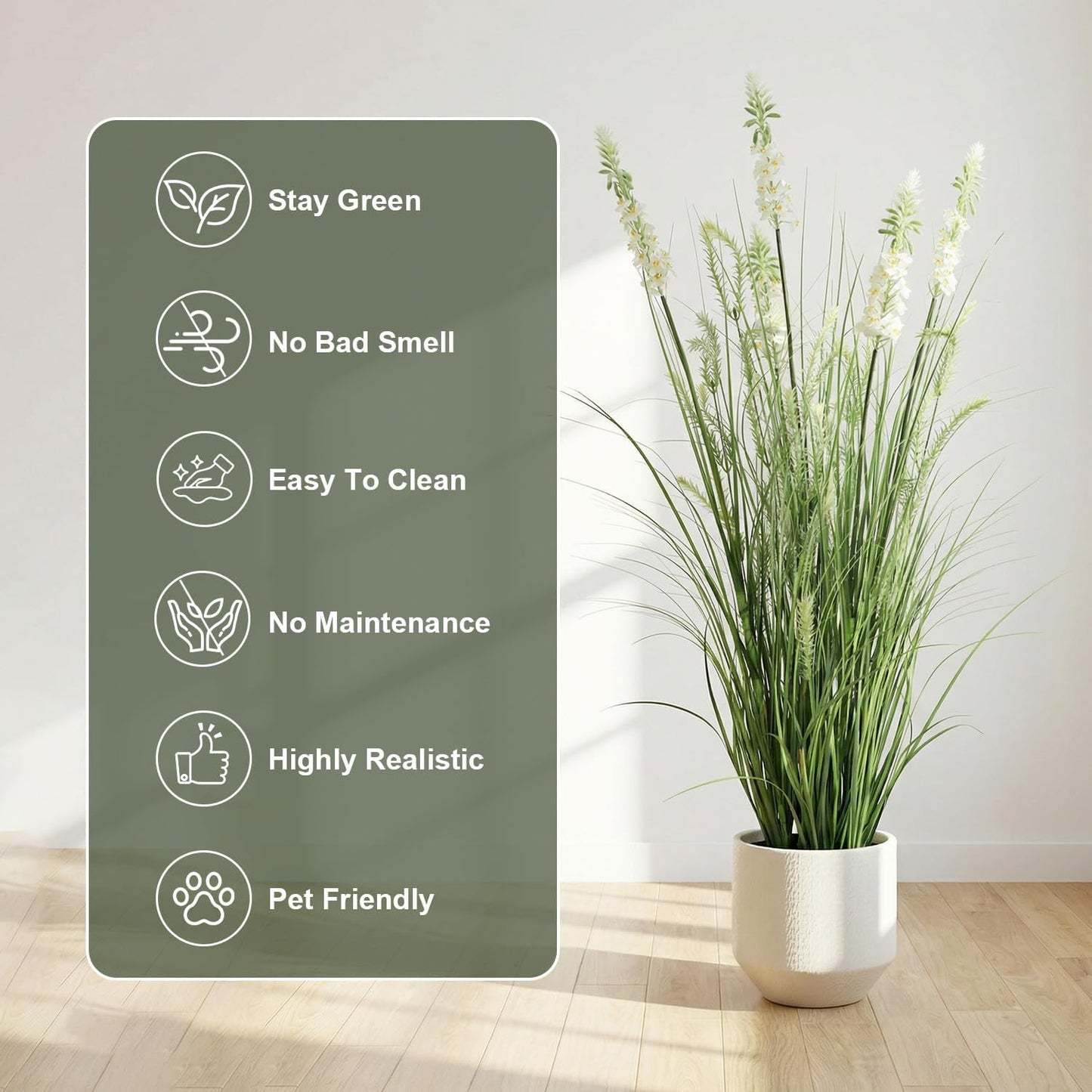 Artificial Cattail Grass 4FT-2 Set, 48" Fake Outdoor Indoor Plants | Lifelike Faux Tall Reed Onion Grass in Weighted Pot, Zero-Care, Decor for Home/Office/Patio/Wedding/Hotel, Housewarming Gift