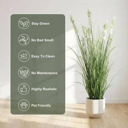 Artificial Cattail Grass 4FT-2 Set, 48" Fake Outdoor Indoor Plants | Lifelike Faux Tall Reed Onion Grass in Weighted Pot, Zero-Care, Decor for Home/Office/Patio/Wedding/Hotel, Housewarming Gift