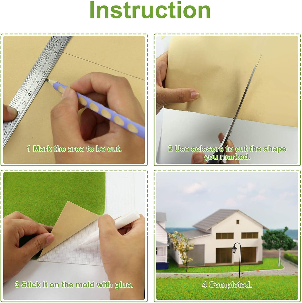 Artificial Model Grass Mat Trains Grass Green 40x200cm or 15.7‘’ x 78'' for Decoration Craft Scenery Model DIY CP2138 (Grass Green)