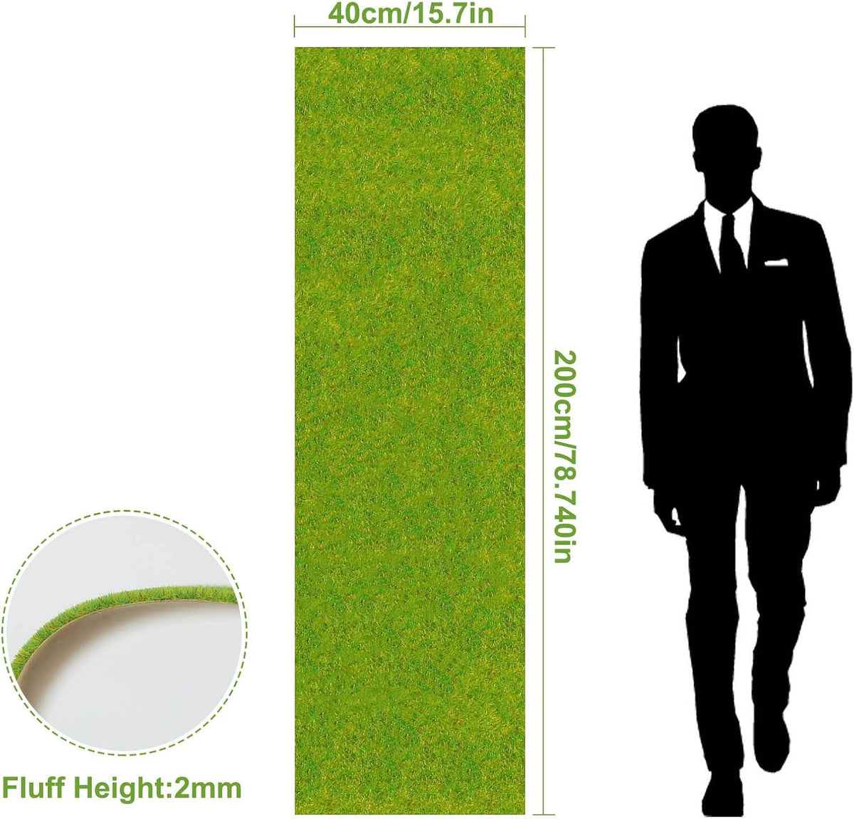 Artificial Model Grass Mat Trains Grass Green 40x200cm or 15.7‘’ x 78'' for Decoration Craft Scenery Model DIY CP2138 (Grass Green)
