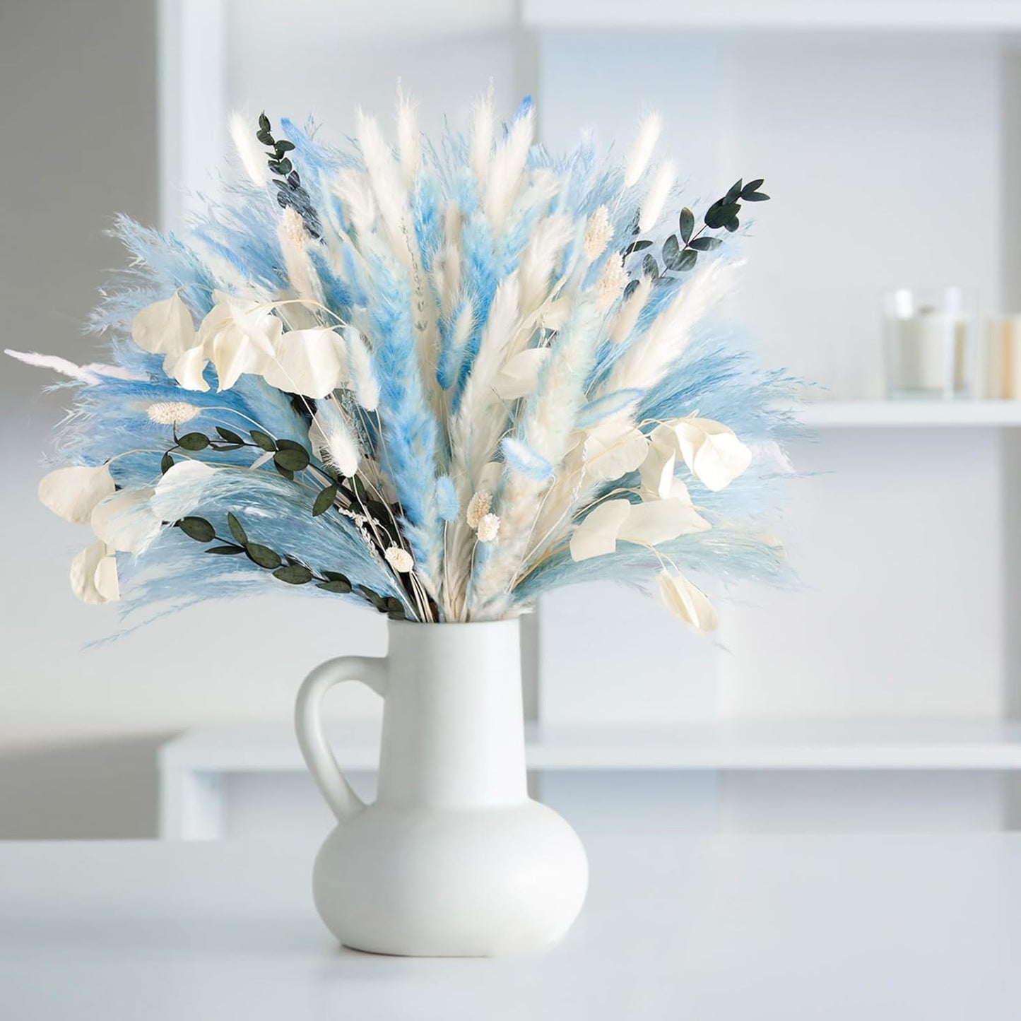 N&T NETING Dried Pampas Grass Decor- White Pampas Grass, Brown Pampas, Bunny Tail, Reed, Fluffy Dried Pompas Grass Flower for Home Wedding Table Vase Boho Modern Decor, 75Pcs