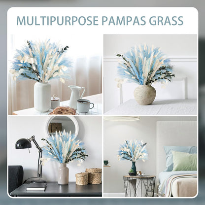 N&T NETING Dried Pampas Grass Decor- White Pampas Grass, Brown Pampas, Bunny Tail, Reed, Fluffy Dried Pompas Grass Flower for Home Wedding Table Vase Boho Modern Decor, 75Pcs