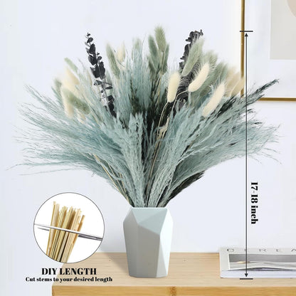 N&T NETING Dried Pampas Grass Decor- White Pampas Grass, Brown Pampas, Bunny Tail, Reed, Fluffy Dried Pompas Grass Flower for Home Wedding Table Vase Boho Modern Decor, 75Pcs