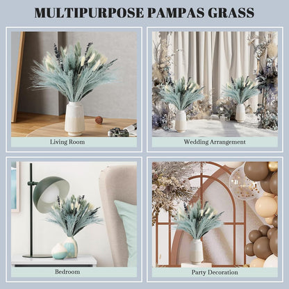 N&T NETING Dried Pampas Grass Decor- White Pampas Grass, Brown Pampas, Bunny Tail, Reed, Fluffy Dried Pompas Grass Flower for Home Wedding Table Vase Boho Modern Decor, 75Pcs
