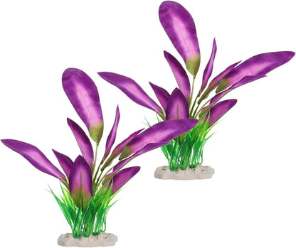 2Pcs Silk Aquarium Plants for Betta Fish Tank, 10 Inch Tall Artificial Aquatic Water Grass Decoration, Purple