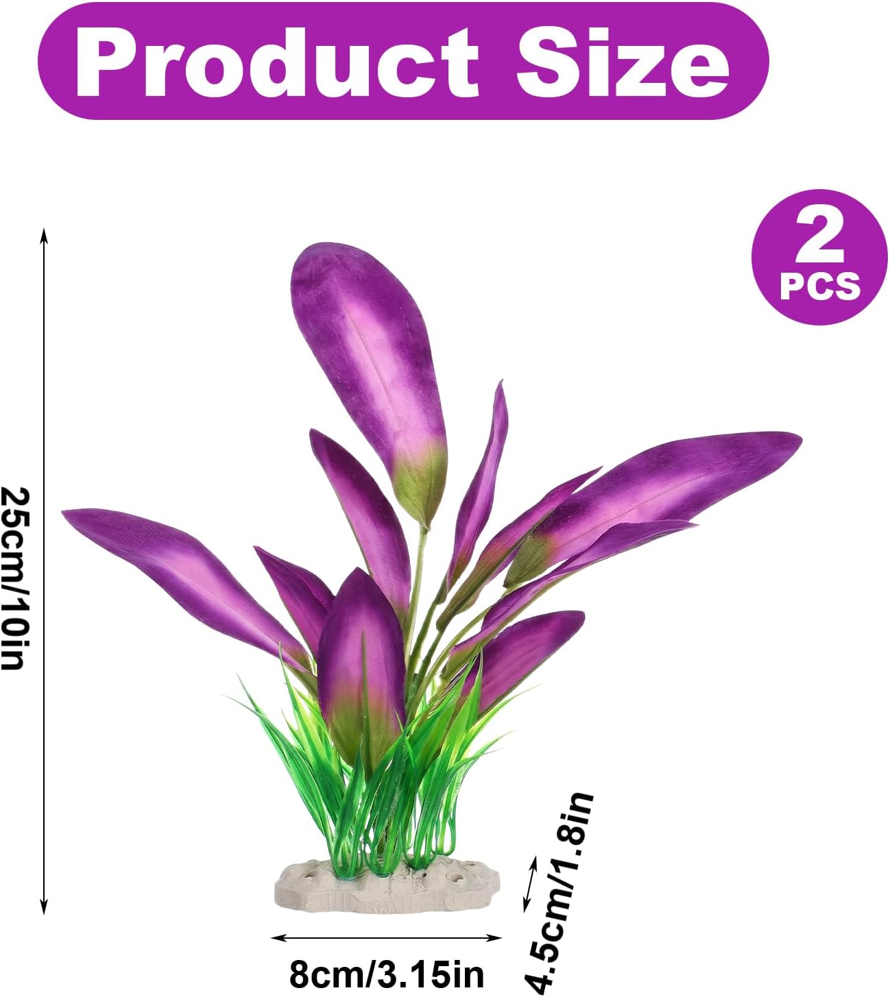 2Pcs Silk Aquarium Plants for Betta Fish Tank, 10 Inch Tall Artificial Aquatic Water Grass Decoration, Purple
