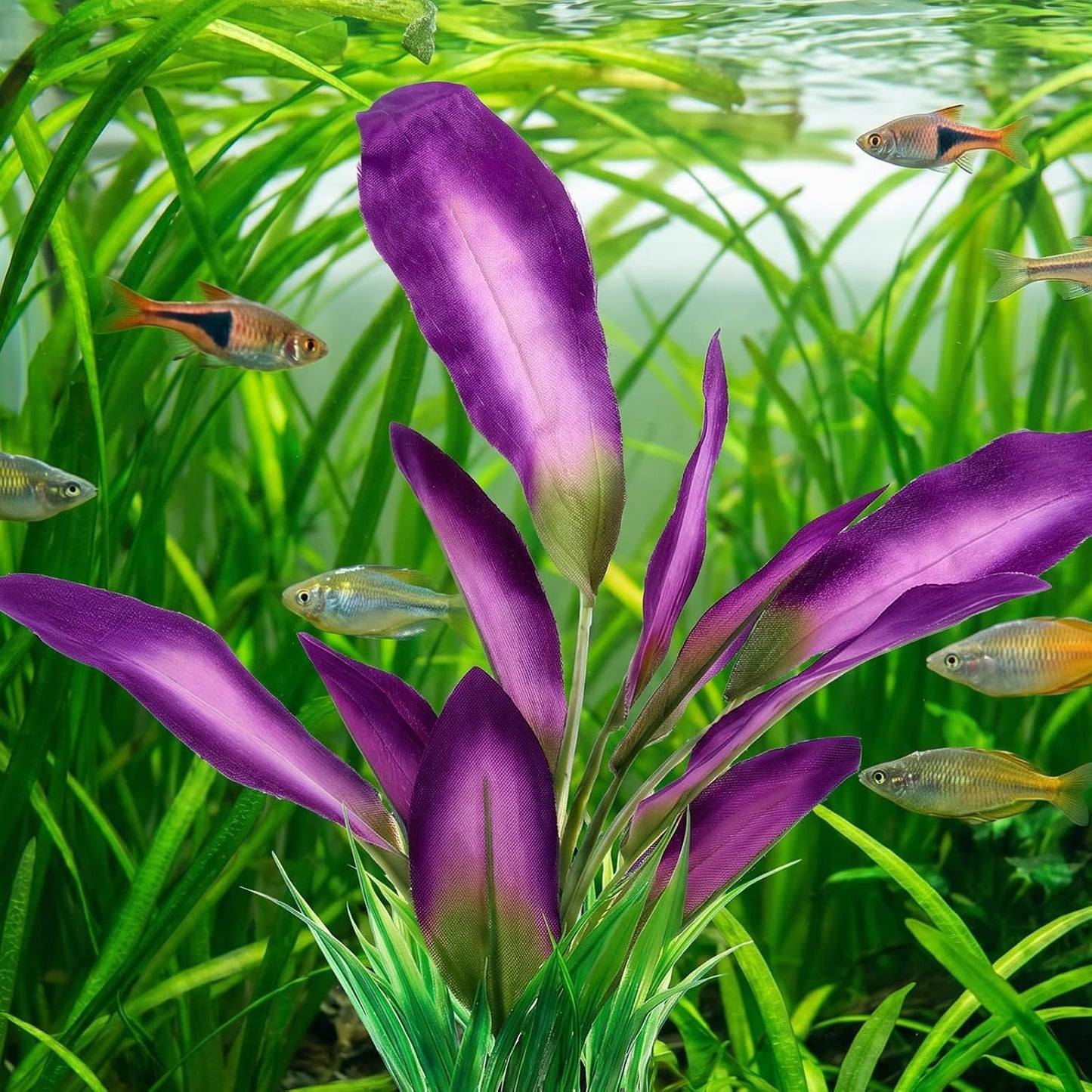 2Pcs Silk Aquarium Plants for Betta Fish Tank, 10 Inch Tall Artificial Aquatic Water Grass Decoration, Purple