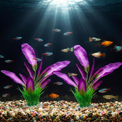 2Pcs Silk Aquarium Plants for Betta Fish Tank, 10 Inch Tall Artificial Aquatic Water Grass Decoration, Purple