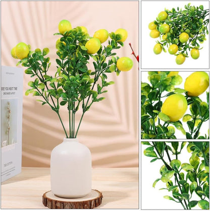 3Pcs Artificial Lemon Branch with Green Leaves Artificial Fruit Lemon Tree Greenery Decoration for Home Table Holiday Farmhouse Garden(14.17inch)