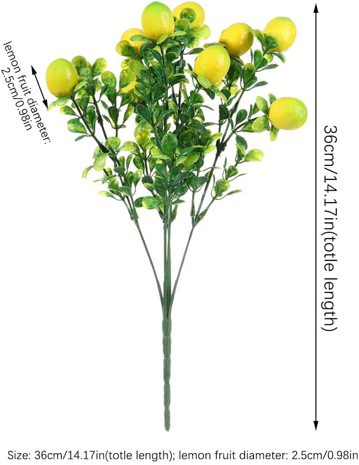 3Pcs Artificial Lemon Branch with Green Leaves Artificial Fruit Lemon Tree Greenery Decoration for Home Table Holiday Farmhouse Garden(14.17inch)
