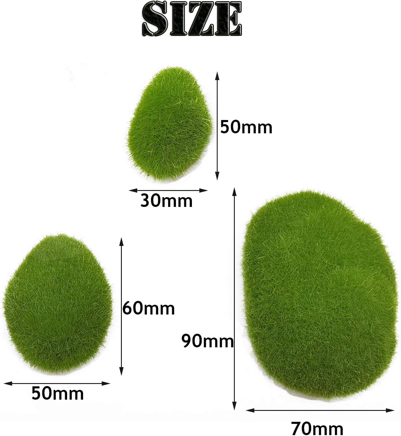 30PCS 3 Size Artificial Moss Rocks Decorative, Green Moss Balls,Moss Stones, Green Moss Covered Stones, Fake Moss Decor for Floral Arrangements, Fairy Gardens and Crafting