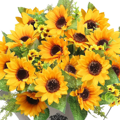 Artificial Sunflowers for Outdoors Fall Decor, 2 Bouquets