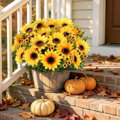 Artificial Sunflowers for Outdoors Fall Decor, 2 Bouquets