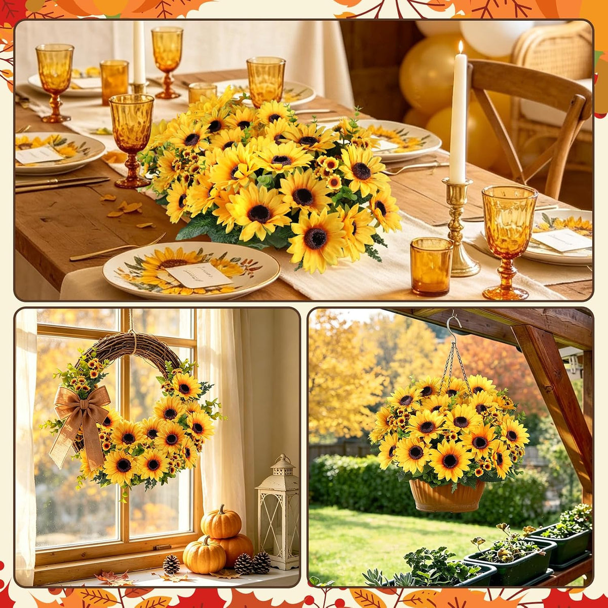 Artificial Sunflowers for Outdoors Fall Decor, 2 Bouquets