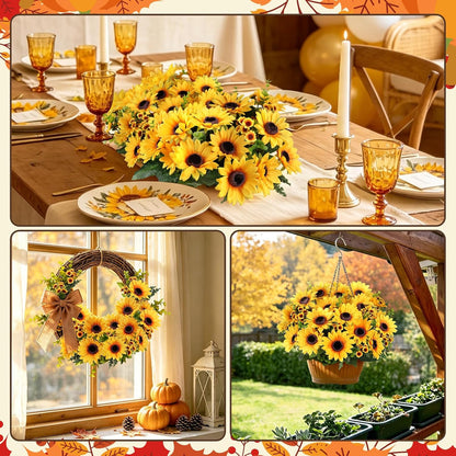 Artificial Sunflowers for Outdoors Fall Decor, 2 Bouquets