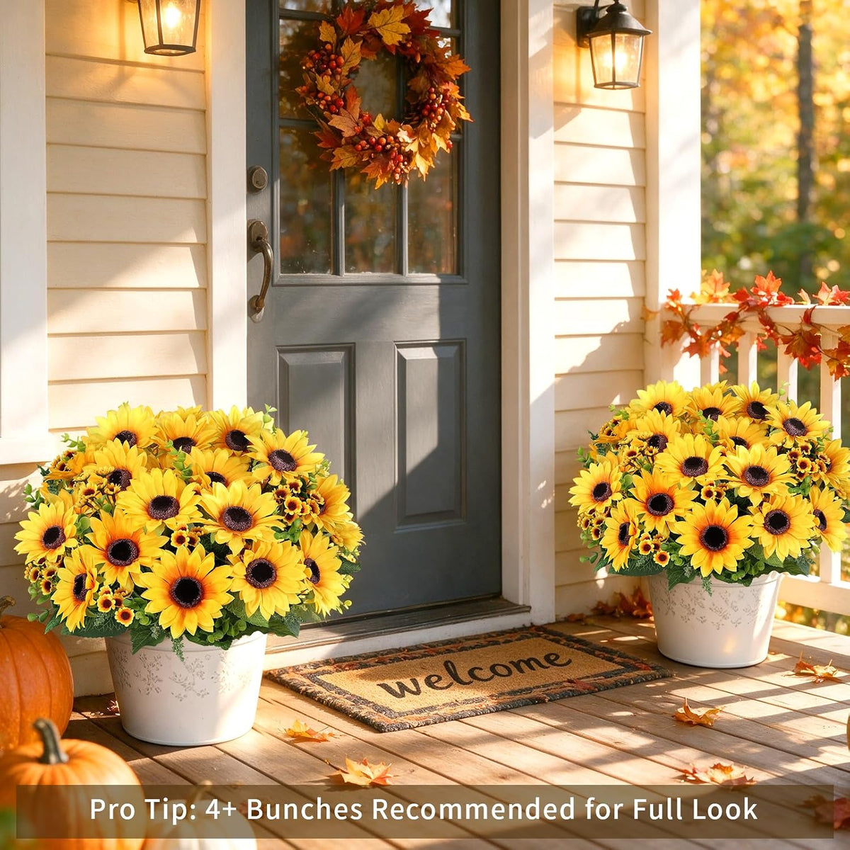 Artificial Sunflowers for Outdoors Fall Decor, 2 Bouquets