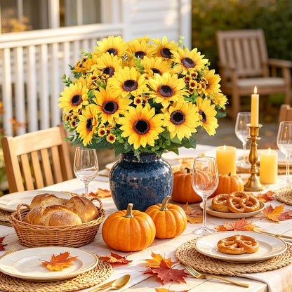 Artificial Sunflowers for Outdoors Fall Decor, 2 Bouquets