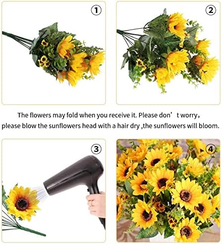 Artificial Sunflowers for Outdoors Fall Decor, 2 Bouquets