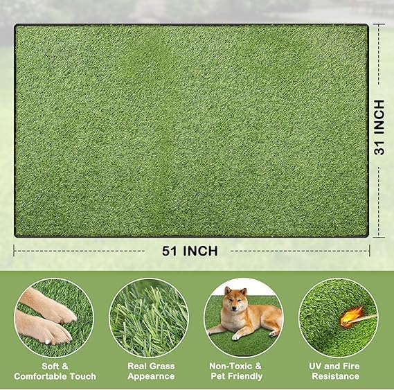 Artificial Grass for Dogs Potty, Reusable Pet Training Mat for Home and Travel, Washable Hemmed Edge Grass Pee Pad with Drainage Holes, Easy to Clean (31x51inch)