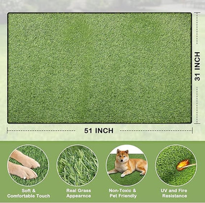 Artificial Grass for Dogs Potty, Reusable Pet Training Mat for Home and Travel, Washable Hemmed Edge Grass Pee Pad with Drainage Holes, Easy to Clean (31x51inch)