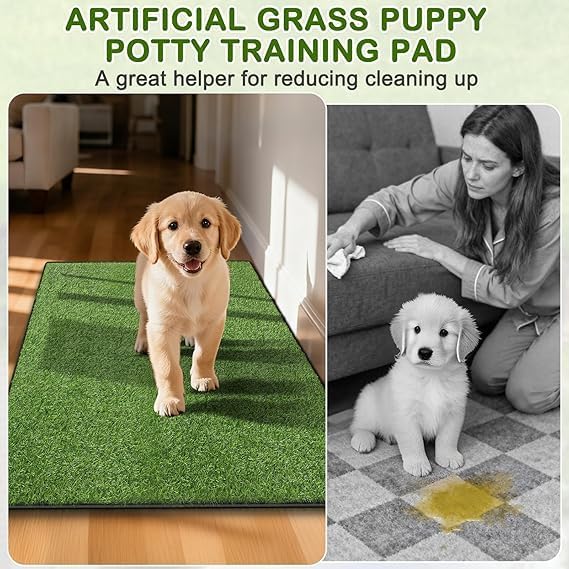 Artificial Grass for Dogs Potty, Reusable Pet Training Mat for Home and Travel, Washable Hemmed Edge Grass Pee Pad with Drainage Holes, Easy to Clean (31x51inch)