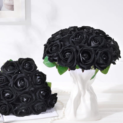 50 Pcs Red Roses Artificial Flowers, Real Touch Velvet Roses Bouquet Fake Flowers Bulk, Artificial Roses with Long Stems for Birthday Gift Women Mom DIY Bridal Wedding Centerpiece Decorations