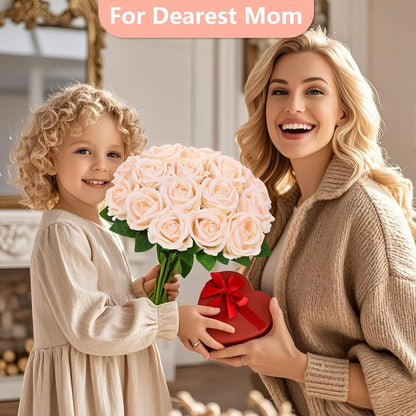 50 Pcs Red Roses Artificial Flowers, Real Touch Velvet Roses Bouquet Fake Flowers Bulk, Artificial Roses with Long Stems for Birthday Gift Women Mom DIY Bridal Wedding Centerpiece Decorations