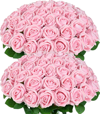 50 Pcs Red Roses Artificial Flowers, Real Touch Velvet Roses Bouquet Fake Flowers Bulk, Artificial Roses with Long Stems for Birthday Gift Women Mom DIY Bridal Wedding Centerpiece Decorations