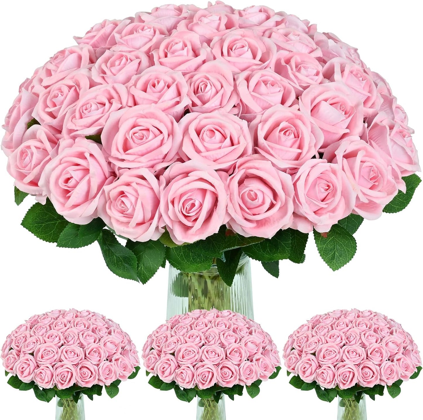 50 Pcs Red Roses Artificial Flowers, Real Touch Velvet Roses Bouquet Fake Flowers Bulk, Artificial Roses with Long Stems for Birthday Gift Women Mom DIY Bridal Wedding Centerpiece Decorations
