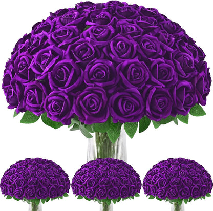 50 Pcs Red Roses Artificial Flowers, Real Touch Velvet Roses Bouquet Fake Flowers Bulk, Artificial Roses with Long Stems for Birthday Gift Women Mom DIY Bridal Wedding Centerpiece Decorations