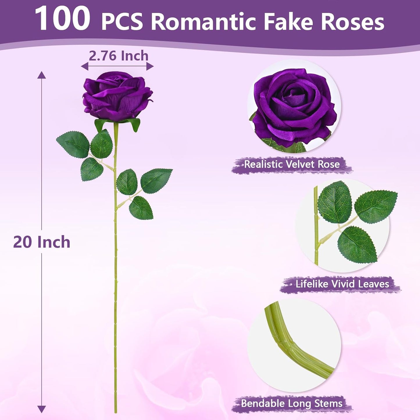 50 Pcs Red Roses Artificial Flowers, Real Touch Velvet Roses Bouquet Fake Flowers Bulk, Artificial Roses with Long Stems for Birthday Gift Women Mom DIY Bridal Wedding Centerpiece Decorations