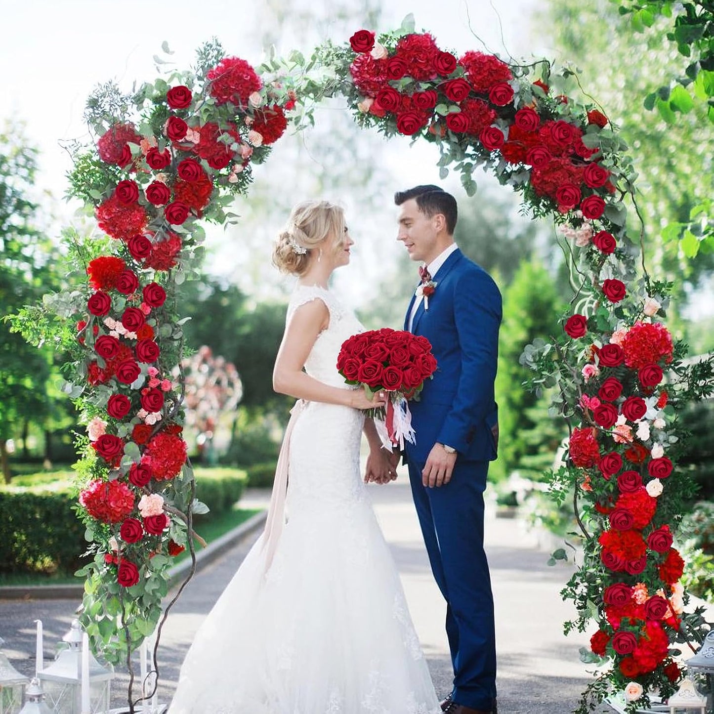 50 Pcs Red Roses Artificial Flowers, Real Touch Velvet Roses Bouquet Fake Flowers Bulk, Artificial Roses with Long Stems for Birthday Gift Women Mom DIY Bridal Wedding Centerpiece Decorations