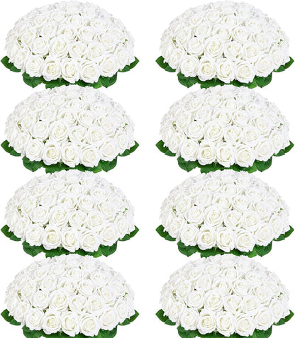 50 Pcs Red Roses Artificial Flowers, Real Touch Velvet Roses Bouquet Fake Flowers Bulk, Artificial Roses with Long Stems for Birthday Gift Women Mom DIY Bridal Wedding Centerpiece Decorations