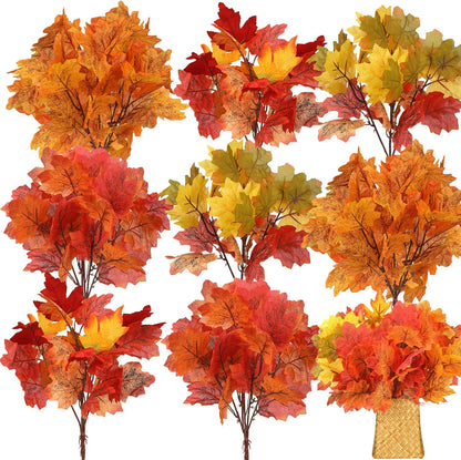 8 pcs Fall Leaves Artificial Maple Leaves Branches Thanksgiving Decoration for Table Bulk Autumn Leaf Picks Thanksgiving Centerpieces for Home Vase Fireplace Halloween Décor(Novelty Style)