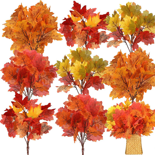 8 pcs Fall Leaves Artificial Maple Leaves Branches Thanksgiving Decoration for Table Bulk Autumn Leaf Picks Thanksgiving Centerpieces for Home Vase Fireplace Halloween Décor(Novelty Style)
